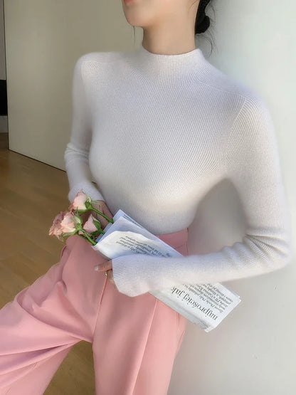 Women Fashion Tops Autumn Winter 2025 Turtleneck Sweater Women Knitted Pullovers Korean Style Simple Base Layer Knitted Sweater