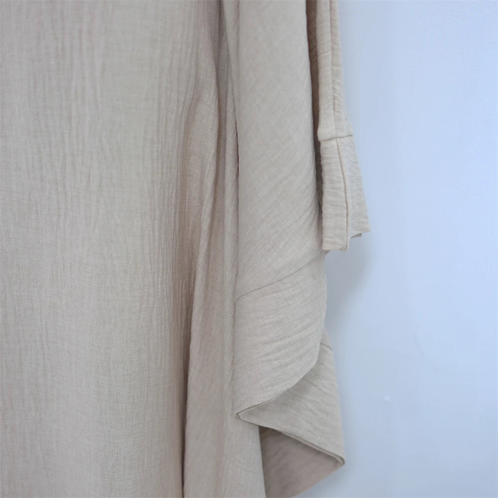 Ramadan Dubai Women Cotton Linen Khimar Abaya Saudi Arabia Turkey Islam Muslim Maxi Modest Dress Kebaya Robe Femme Musulmane