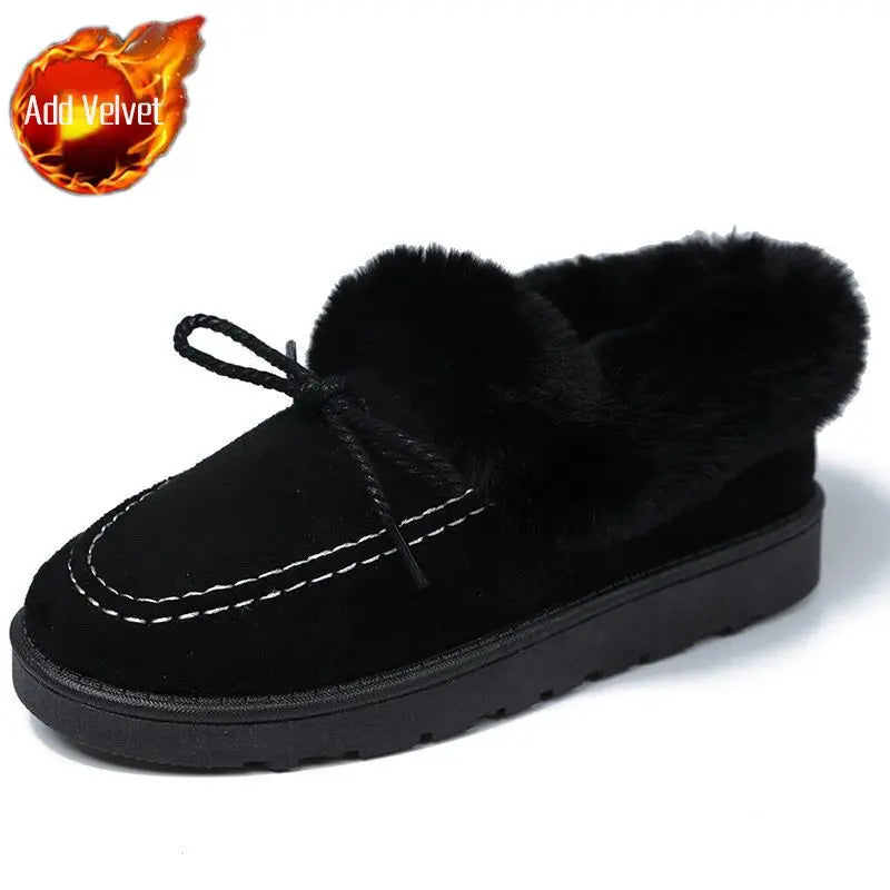 Bow Round Toe Flat Fleece-lined Woman Shoes Trend 2025 Y2k Chic and Elegant Winter Novelty Padded Sale Hot Snow Boots for Women