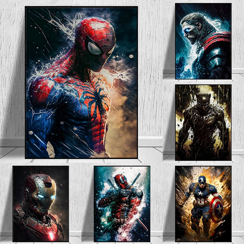 Miniso Disney Marvel The Avengers Spiderman Poster Iron Man Hulk Captain America Hulk Canvas Painting Wall Art Prints Home Decor.