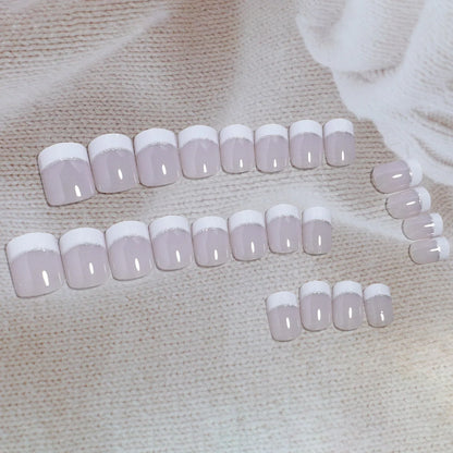 24pcs/set short square fake nails for women cute bride heart white french tips faux ongles y2k press on false nail supplies