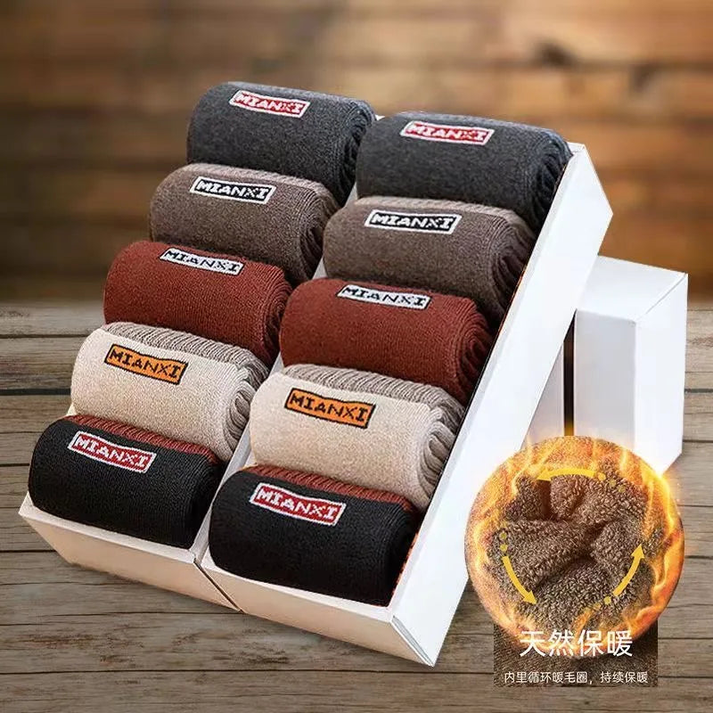 10Pairs/Men's Cotton Socks Winter Autumn Thickened Warm Mid-tube Socks Cotton Loop To Keep Warm Antibacterial Socks for MenWomen.