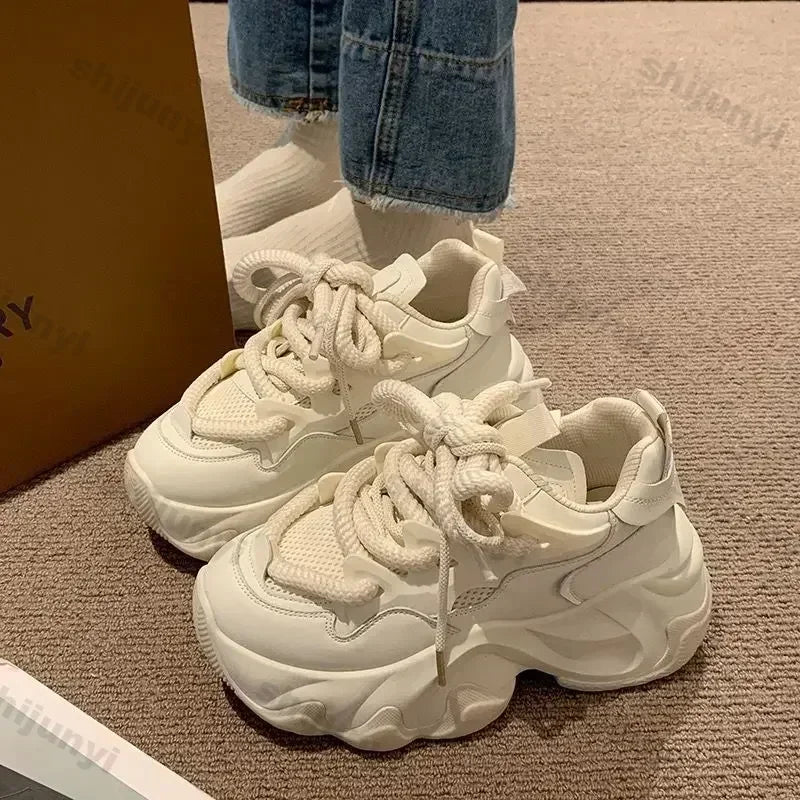 Women Chunky Platform Sneakers Women Autumn Fashion Breathable Mesh Sport Casual Sneakers Female Thick Bottom Vulcanized Shoes.