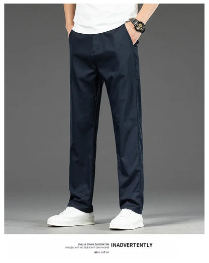 Thin Men Bamboo Summer Pants Casual High Quality Business Classic Fashion Stretch Slim Formal Straight Trousers Black Gray Khaki.