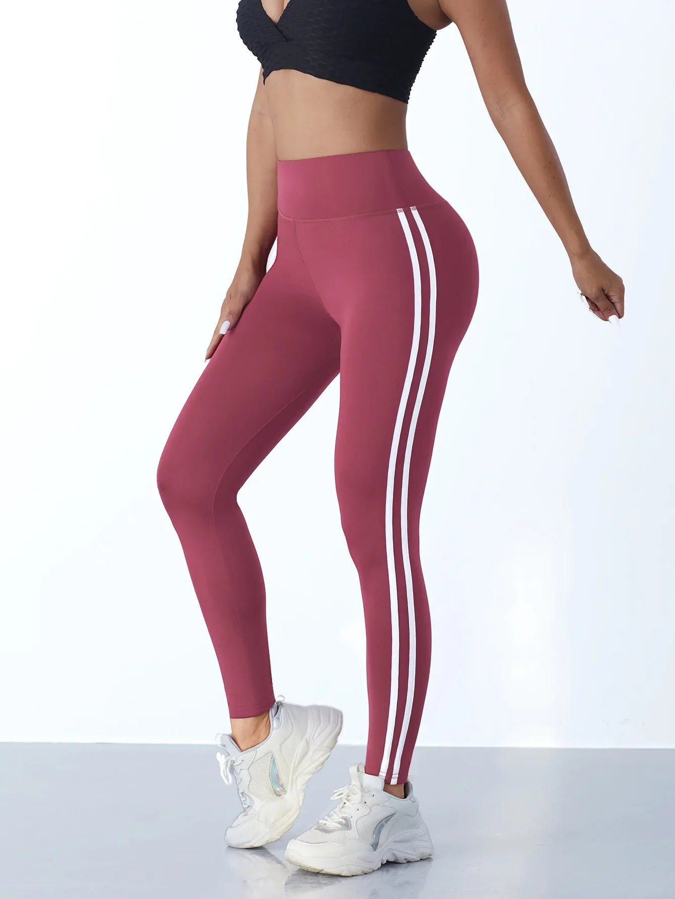 Yoga-Leggings für Damen, gestreift, schlank, Sporthose, hohe Taille, Hüftheben, lässige Strumpfhosen, Workout, Laufen, dehnbare Gym-Leggings.