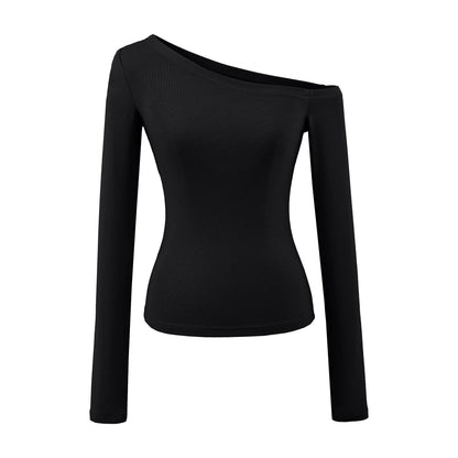 Women One Shoulder Long Sleeve Top Tee Tshirt.