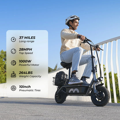 ISCOOTER F3 Adult Electric Scooter 1000W motor E-Scooter 48V13AH 10" Inflatable road Tires Foldable EScooter.