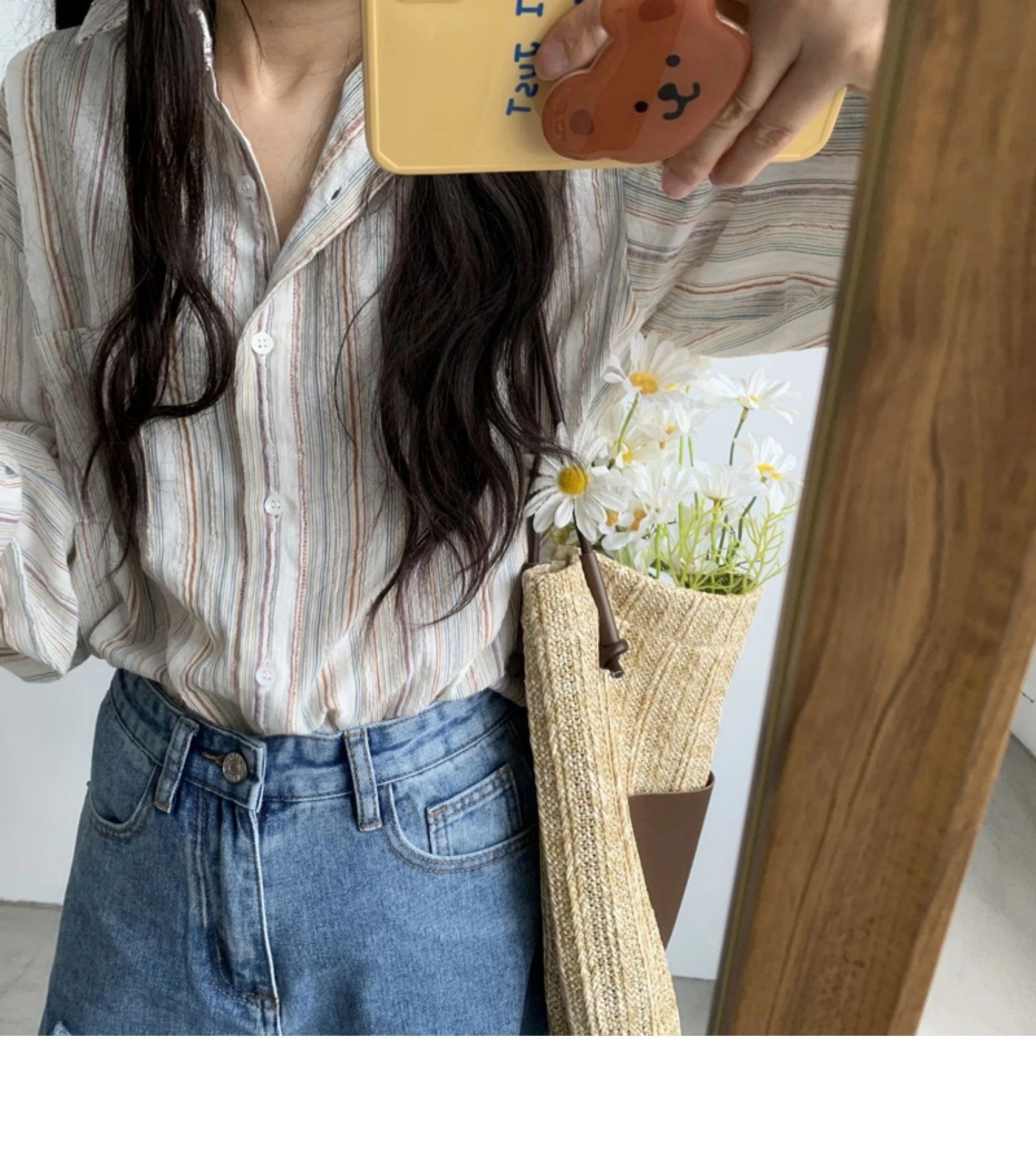 Vintage Office Lady Striped Shirt Spring Pocket Turn Down Collar Tops Korean Style Loose Long Sleeve Blouse Casual Women Clothes.