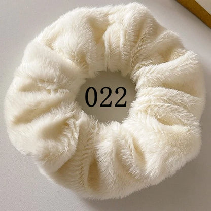 6pc Hair Scrunchies Furry Elastic Band Women Girl Ponytail Holder Rubber Ties Accessories Plush Faux Fur Soft Chiffon Headband.