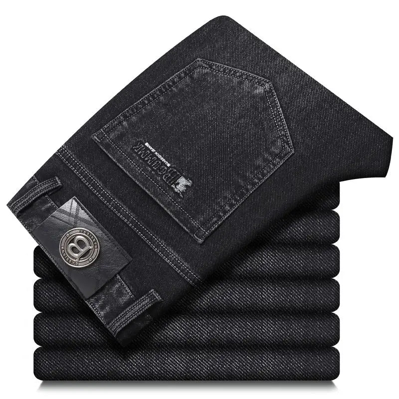 2025 New Stretch Jeans Men's Regular Classic Business Slim Trousers Black Blue Straight Male Y2K Brand Clothing Pants Size 29-40.