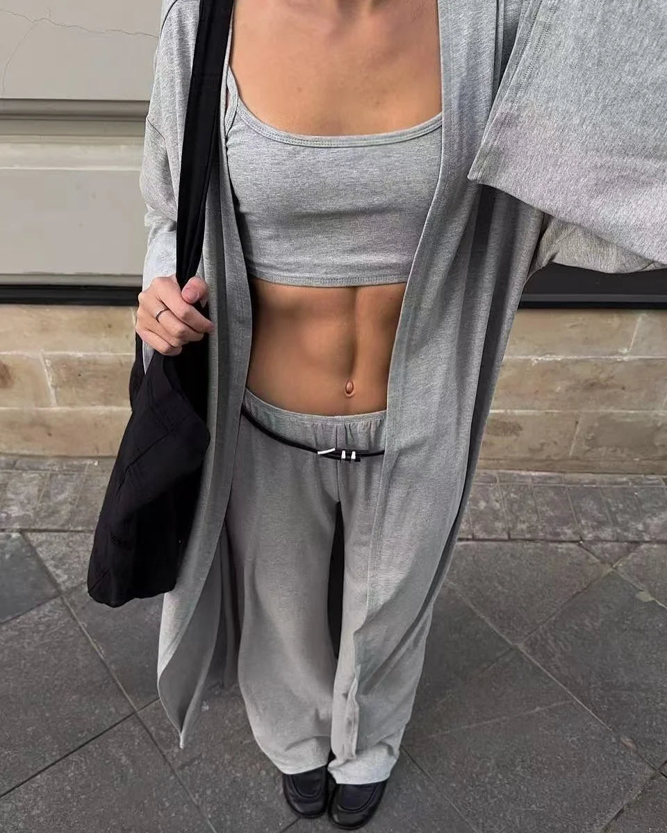 Hirsionsan Modal Soft Loose Sets Women Casual Three Pieces Long Sleeve Cardigan & High Waist Pants & Vest Outfits Tracksuit 2025