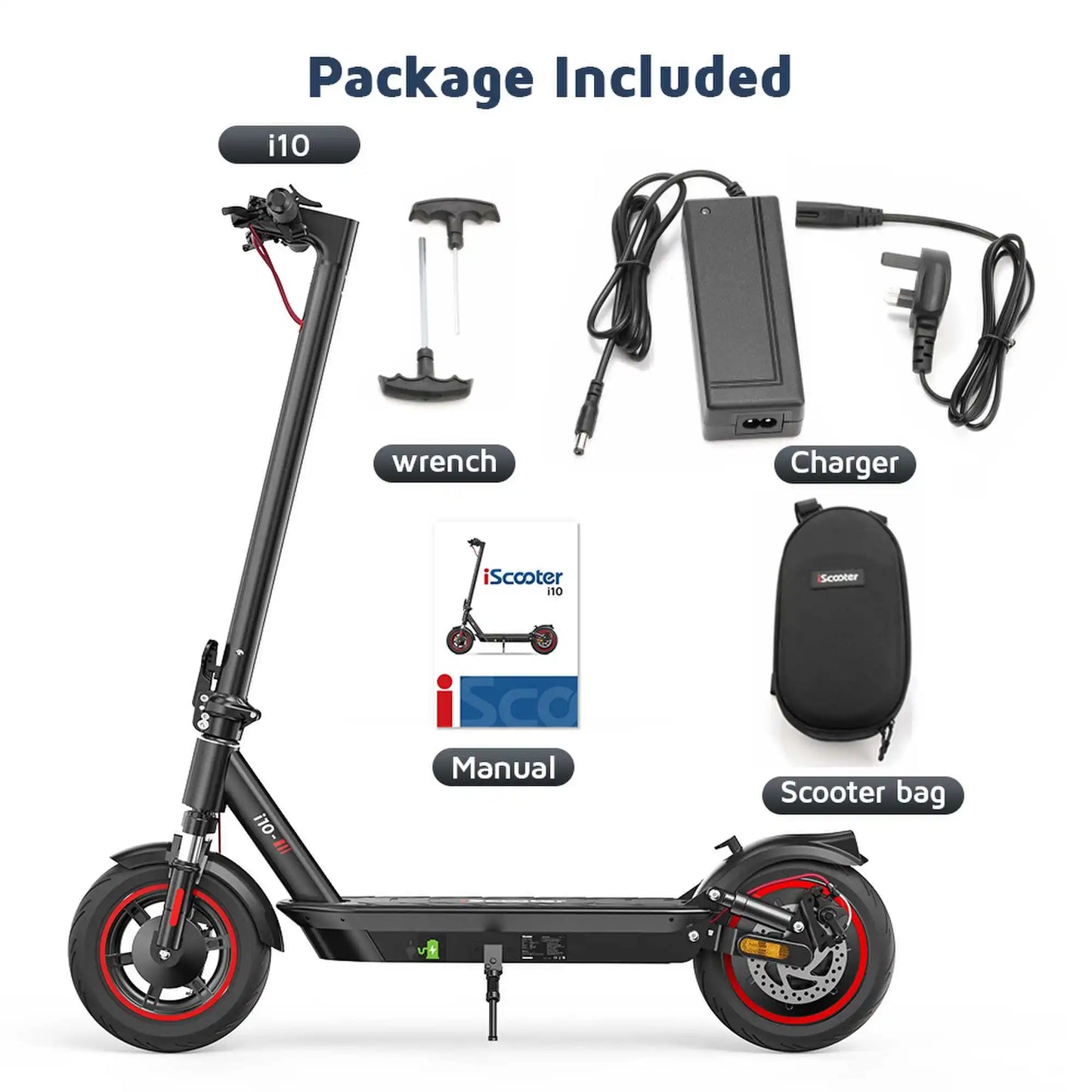 iScooter i10 Electric Scooter 10 Inch 650W Motor Foldable Electric Scooter Max Range 45Km 42V 15Ah Battery Scooter
