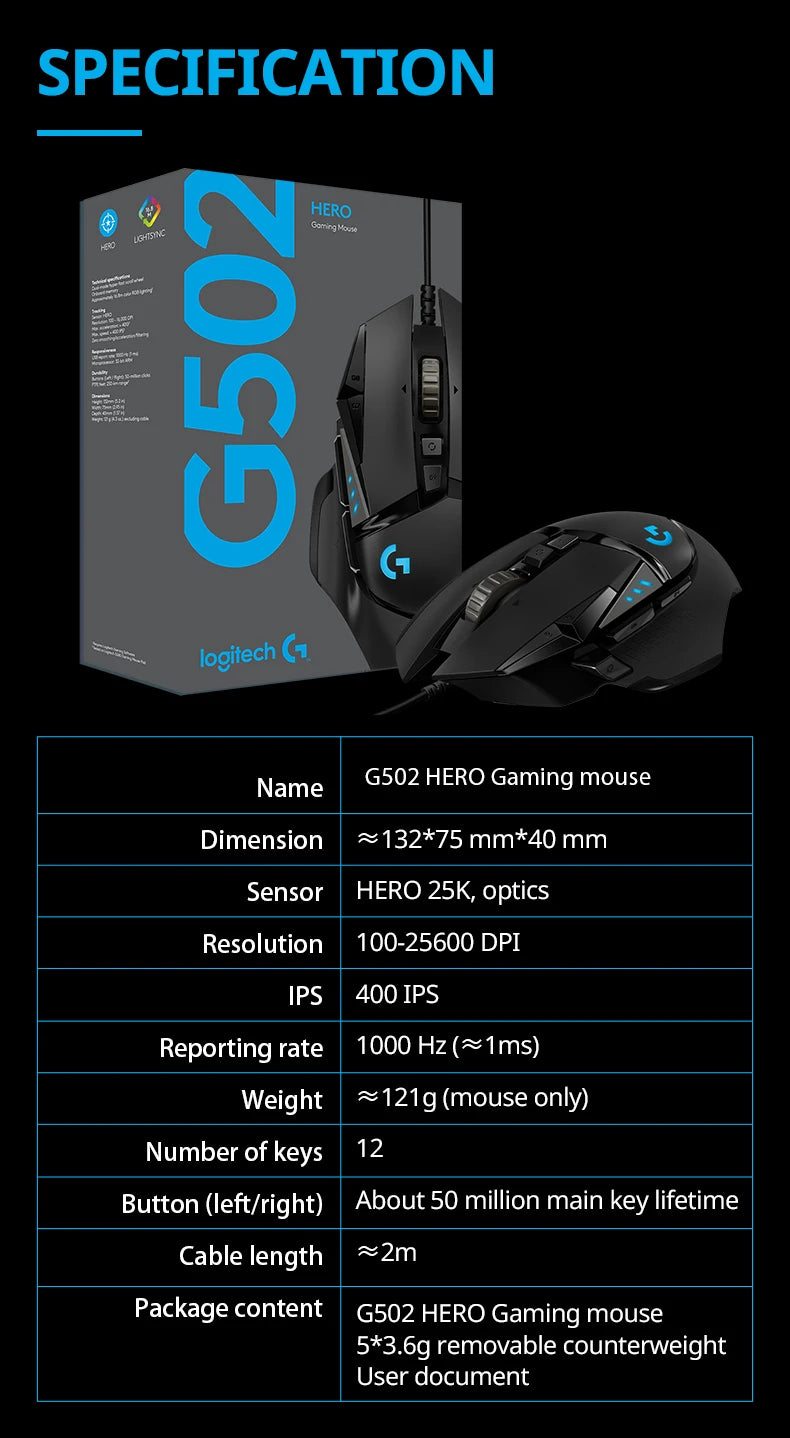 Logitech G502hero Master Wired Gaming Mouse 502 Esports Machinery Eat Chicken Macro CS Programming Peripheral.