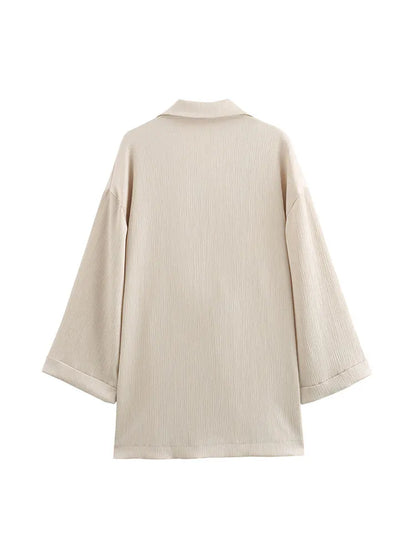 2024 Autumn Women Casual Blazer Coat Pants Set Long Sleeve Double Breasted Blazer + Wide Leg Trousers Lady Office Outfit.