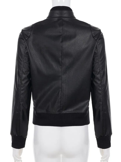 AltGoth Harajuku Streetwear Pu Leder Jacke Mall Gothic Cyber Punk Rollkragen Crop Mäntel Hipster Dark Grunge Rave Outfit Femme