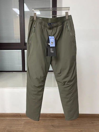 Men's Winter Padded Pants with 3 Zip Pockets 90% White Duck Down Windproof Warm Pants Snow Cold Thermal Down Trousers.