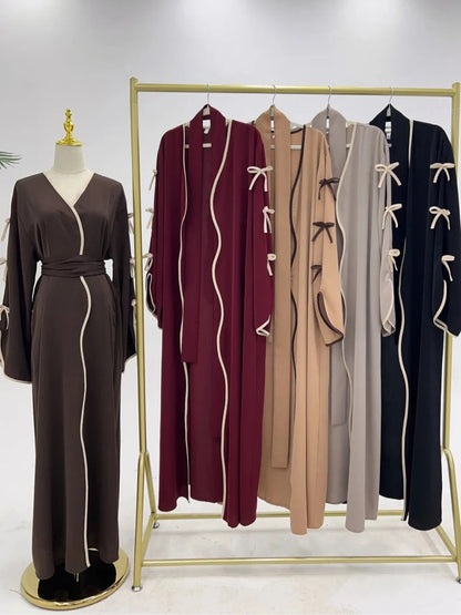 Eid Bow Abaya Women Cardigan Dress Muslim Party Caftan Robe Jalabiya Morocco Dubai Kaftan Islam Vestidos Largos Ramadan 2025.