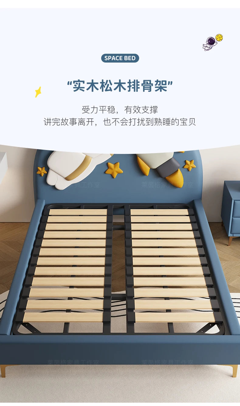 120 x 200 cm, blaues King-Size-Einzelbett, Doppelrahmen, luxuriös, 150 x 200 Heimpadder, Kinderbett, Kopfteil, zum Spielen auf einer Rutsche, Schlafzimmermöbel