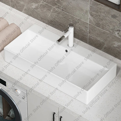 Large Square Ceramic Washbasin For Bathroom Countertop Basin White Sink Above Counter Pedestal Hotel Home Balcony Bathroom Sinks