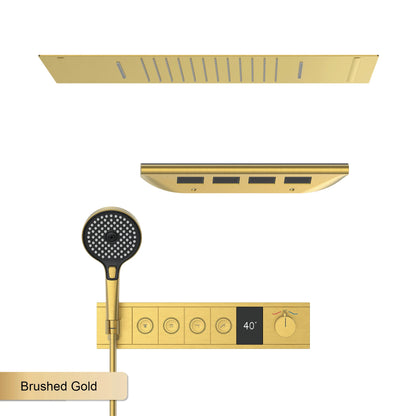 Deckenmontiertes thermostatisches LED-Digitalanzeige-Duschsystem. Eingebetteter Badmischer aus Messing im Wasserfallstil für heißes und kaltes Wasser