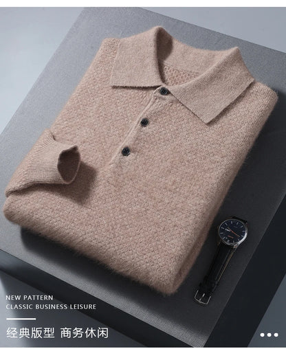 Men's 100% Mink Cashmere Large Size Sweaters Autumn Winter Solid POLO-neck Casual Knit Pullovers Men Long Sleeve Warm Jumper to.