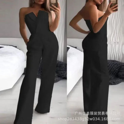Summer Long Rompers Women Jumpsuit Elegant Strapless Summer Sleeveless Wide Leg Club Party Outfits Work 2024 White Overalls.