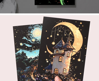 4PCS Glow in Dark Scratch Paper Animals Cards Magic Painting Art with Stylus Stress Relief Drawing Toy DIY Craft Kids Adult Gift.