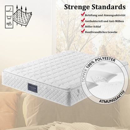 Fangange-Matratze, 90 x 200 cm, Federkernmatratze mit 7-Zonen-Kalschaummatratze, H3-Härteebene, 25 cm Höhe, hoher Rückprall, weiß