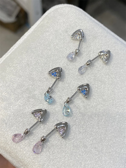 Silver Color Cat's Ear Droplet Shaped Zircon Stainless Steel Ear Bone Nail Earring for Women New Trendy Body Piercing Accessorie.