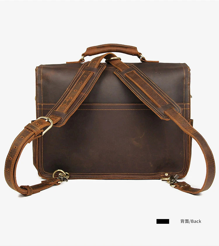 Vintage verrückte Pferd Echt leder Männer Aktentasche große Business-Tasche Einkaufstasche 15.6 "Laptop-Tasche Attache männliche Umhängetasche