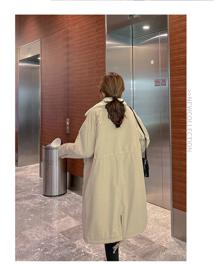 Daunen-Baumwoll-Parkas-Jacke für Damen, mittellang, über dem Knie, 2025, neue koreanische lockere Mode, Winter, gepolstert, weiblich, verdickt