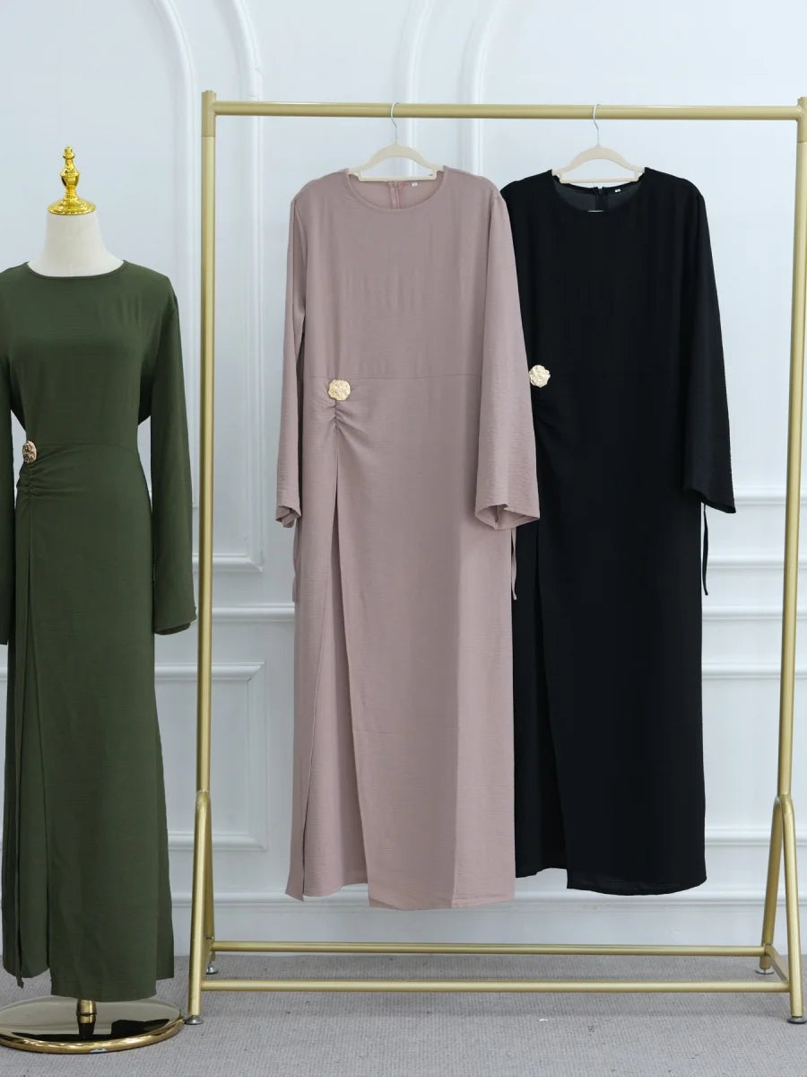 Muslim Women Arabic Dubai Abaya Solid Drawstring Long Dress Modest Ramadan Kaftan Robe Femme musulmane Islam Clothing Kebaya.