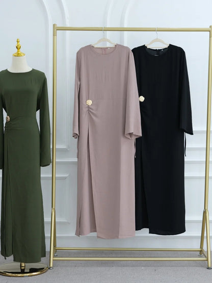 Muslim Women Arabic Dubai Abaya Solid Drawstring Long Dress Modest Ramadan Kaftan Robe Femme musulmane Islam Clothing Kebaya.