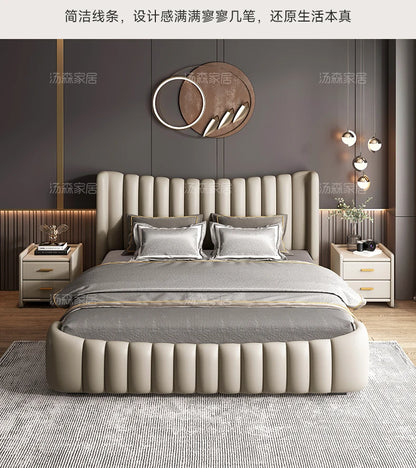 Hohes Kopfteil, Doppelbettgestell, schlichtes Holz, elegantes Queen-Size-Bett, Einzelbettgestell, Nachttische, Aufbewahrung, Cama Moderno Lujo-Möbel