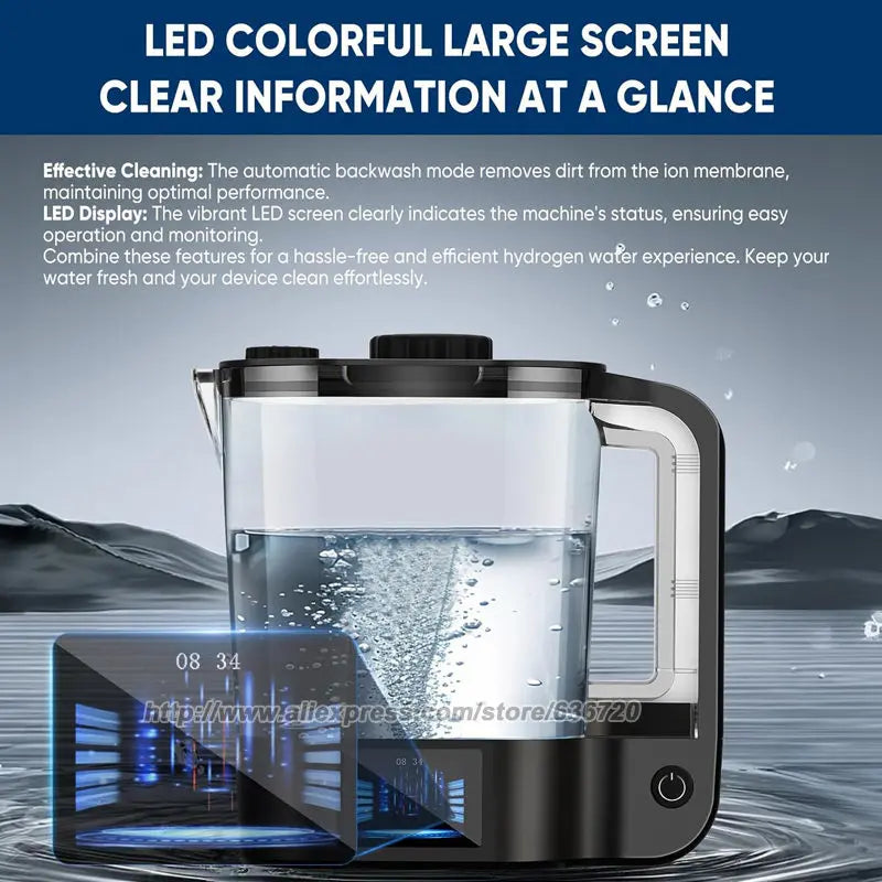 W102 Hydrogen Water Bottle Generator 64 Ounces Hydrogen Water Ionizer Pitcher Generator Machine with PEM Concentrator Technology.