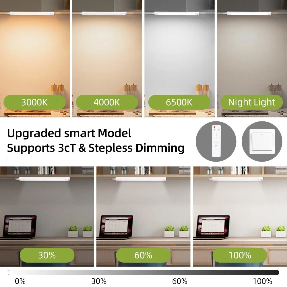 Dimmable Led Light Tube with Remote`Control Home 110-220V Ceiling Fixture LED Light Bar for Kitchen Garage Bedroom Cabinet light.