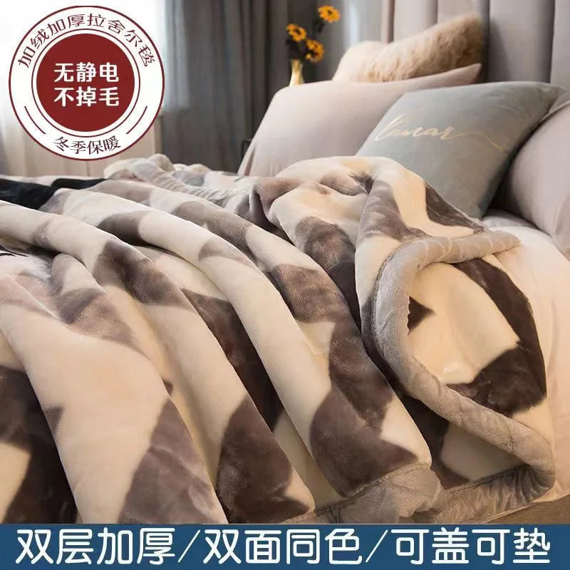 Thiened Double-layer Raschel Blanket Warm Coral Fce Wedding Blanket Single Double Bed Autumn Winter Warmth Cover Blanket