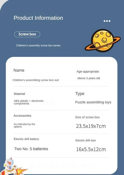 Children Toys Tool Set Electric Drill Screw Nut 3D Puzzle Toys Pretend Play Repair Tool Box Drilling Assembly Educational Toys.