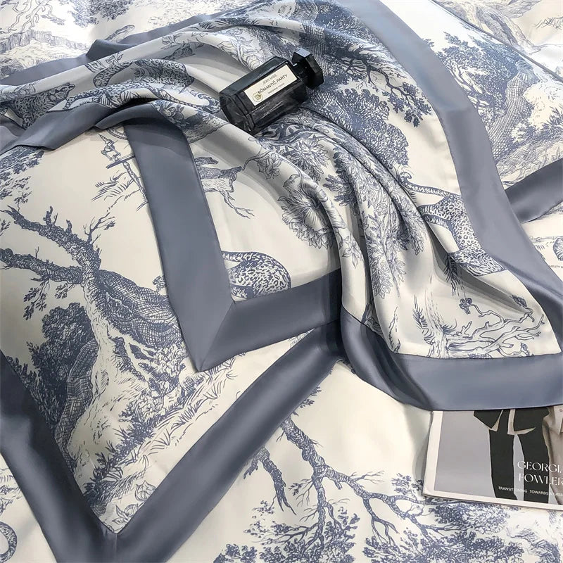 Soft Silky Skin Friendl natural Eucalyptus Fiber Lyocell Bedding Set Forest Plants Leopard Duvet Cover Set Bed Sheet Pillowcases.