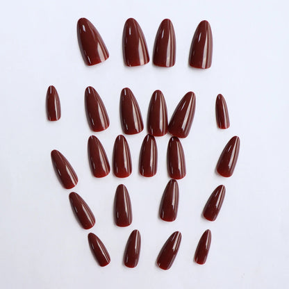 ARTAUG 24PCS Press On Nails Short Almond Wine Red High Saturation Fake Press On Nails  Korean Press On Nails Valentine'S Day.