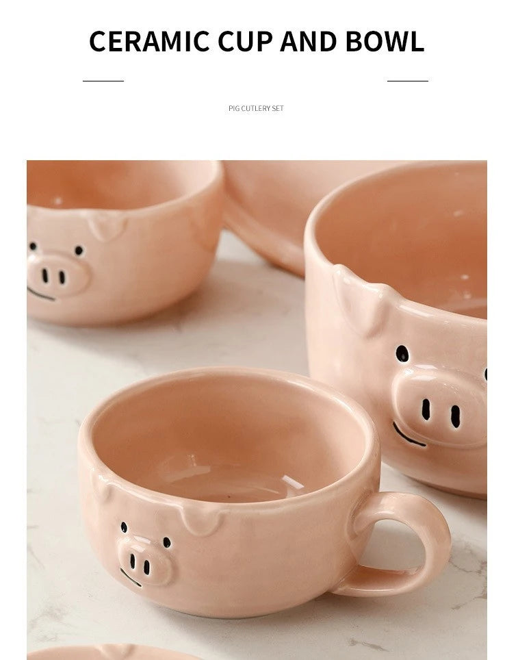 European Creative Cute Pink Pig Tableware Dishes Home Ceramic Plate Breakfast Nordic Wind Irregular Matte Plate Kitchen Utensils.