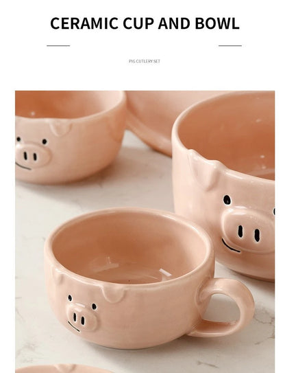 European Creative Cute Pink Pig Tableware Dishes Home Ceramic Plate Breakfast Nordic Wind Irregular Matte Plate Kitchen Utensils.
