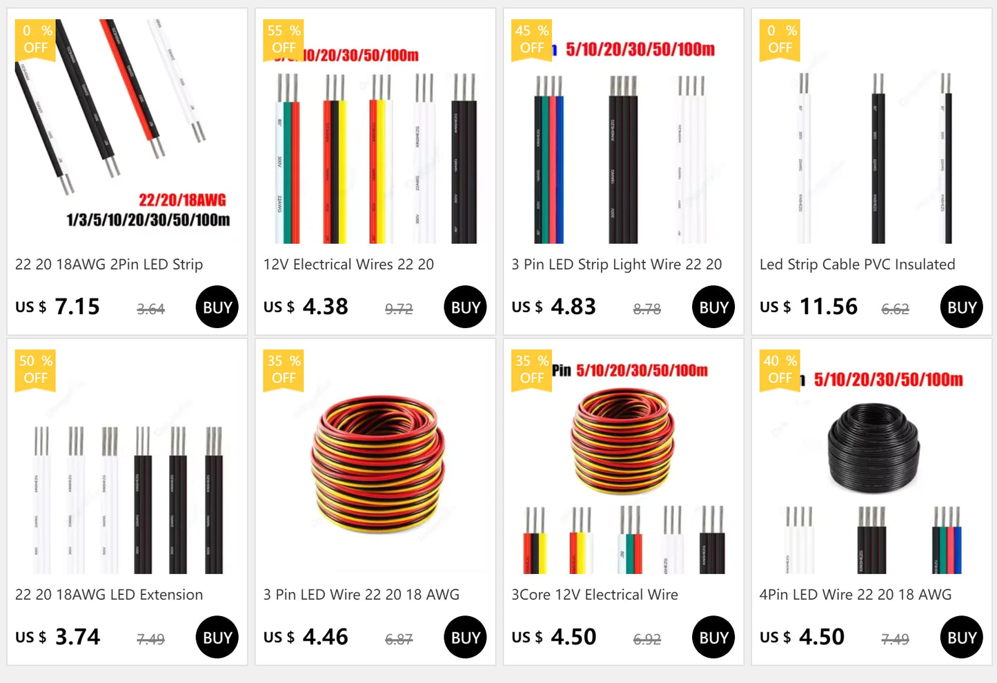 18 20 22 AWG LED Strip Wire 2/3/4/5/6pin 5V 12V Extension Electric Cable For WS2812B 5050 RGB RGBWW LED Lights Car Speakers Auto.