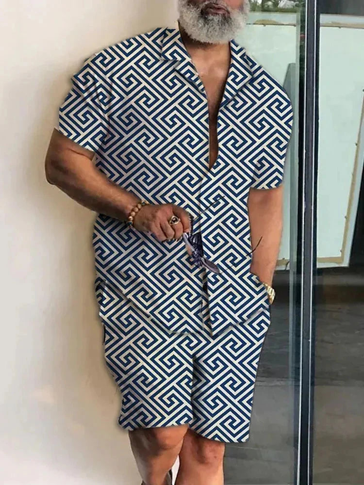 Summer Fashion PatternPrint Men's Short Sleeve Shirt And Shorts Set Beach Style T Shirt Breathable Shorts Two Piece Set Clothing.