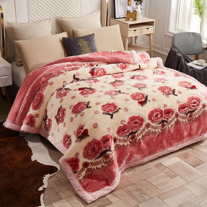 Nordic Style Zebra Print Coral Fleece Blanket Thickened Raschel Autumn Winter Blankets Double Layer Multi Purpose Plush Quilt