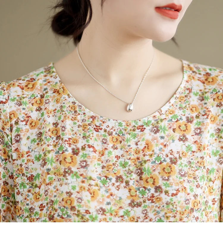 Kurzarm übergroße Baumwolle Satin Vintage Blumen neu in Kleidern für Frauen lässig lose lange Sommerkleid elegante Kleidung.