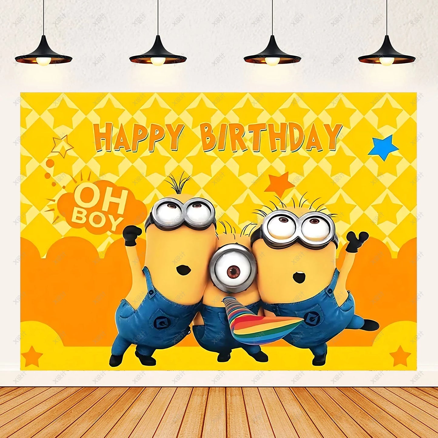 Cartoon M & Minions Geburtstag Party Dekoration Einweg Geschirr Tasse Teller Tischdecke Luftballons Gelb Große Augen Hintergrund Banner