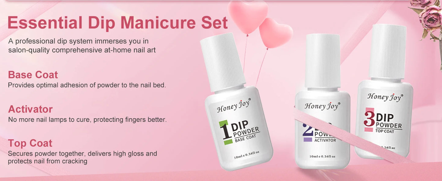 Dip Nails Powder Kit Acrylic Dipping Powder Set with Base Top Coat Activator for French Nail Art Manicure Salon DIY Gift No UV.