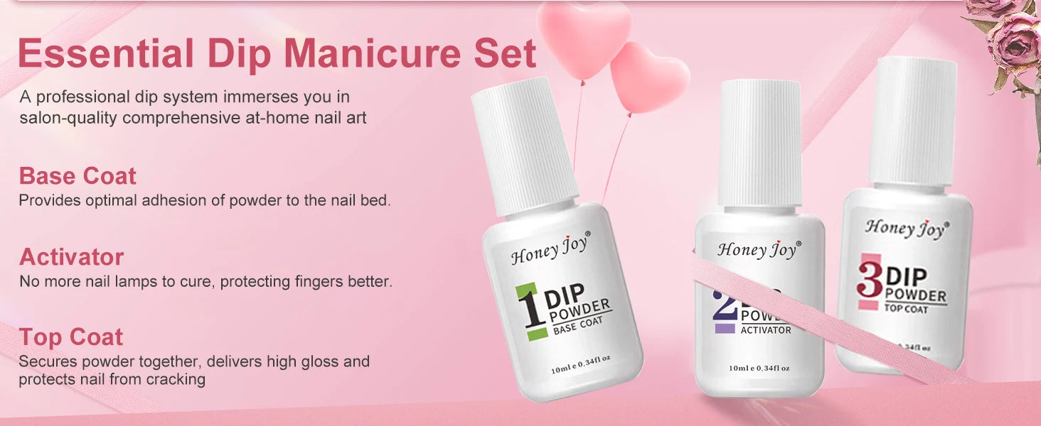 Dip Nails Powder Kit Acrylic Dipping Powder Set with Base Top Coat Activator for French Nail Art Manicure Salon DIY Gift No UV.