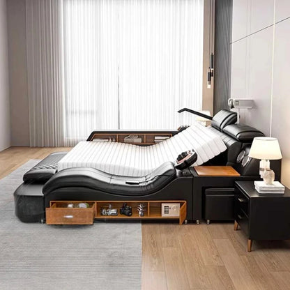 Nordic Multifunktions Doppelbett Seite Von Seite Leder Luxus Kingsize Bett Rahmen Plattform Holz Design Lit Schlafzimmer Set Möbel